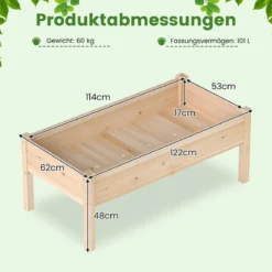 Holz Hochbeet mit Ablauflöchern Pflanzkasten bis 130 kg Rechteckiges Kräuterbeet Anzuchtbeet