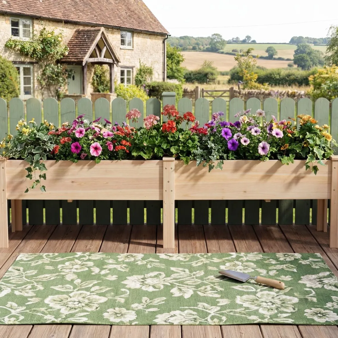 Holz Hochbeet mit Ablauflöchern Pflanzbeet mit 2 Pflanzbereichen Blumenkübel Kräuterbeet Natur