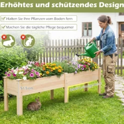 Holz Hochbeet mit Ablauflöchern Pflanzbeet mit 2 Pflanzbereichen Blumenkübel Kräuterbeet Natur