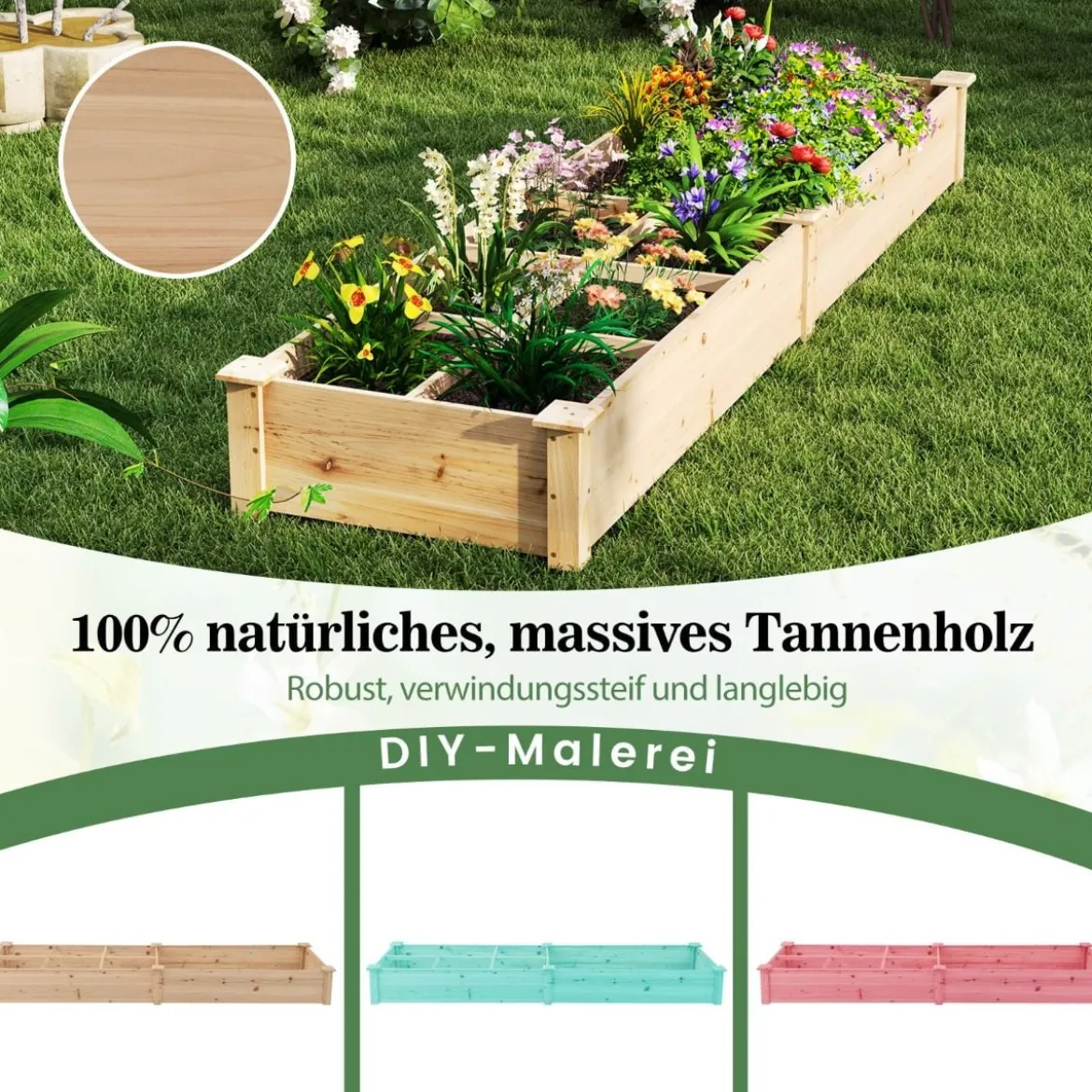 Holz Hochbeet mit 2 Pflanzkästen & Trennwänden Gartenbeet Kräuterbeet Pflanzbeet Braun