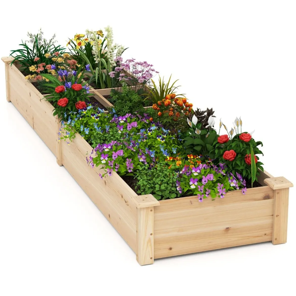 Holz Hochbeet mit 2 Pflanzkästen & Trennwänden Gartenbeet Kräuterbeet Pflanzbeet Braun