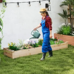 Holz Hochbeet mit 2 Pflanzkästen & Trennwänden Gartenbeet Kräuterbeet Pflanzbeet Braun