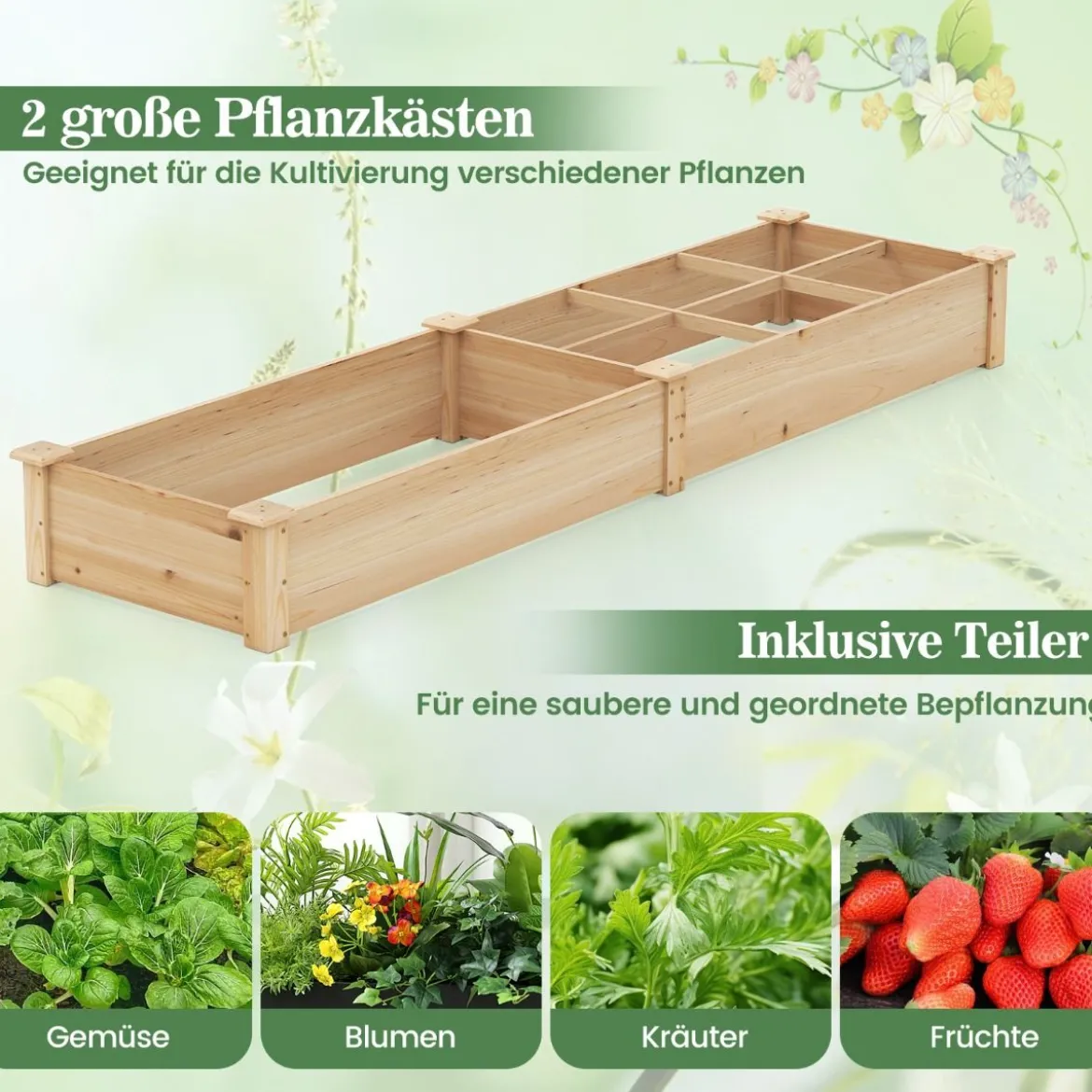 Holz Hochbeet mit 2 Pflanzkästen & Trennwänden Gartenbeet Kräuterbeet Pflanzbeet Braun