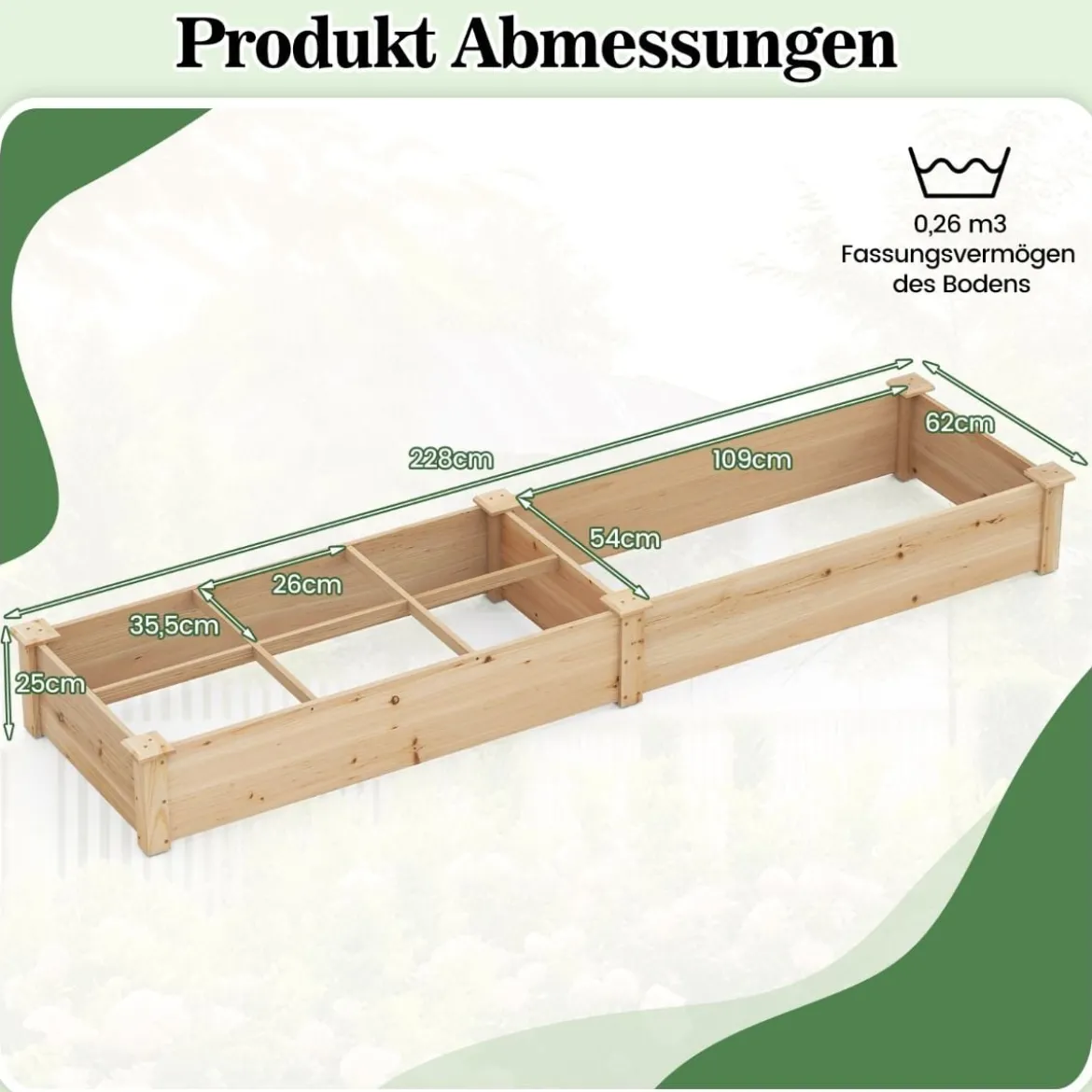 Holz Hochbeet mit 2 Pflanzkästen & Trennwänden Gartenbeet Kräuterbeet Pflanzbeet Braun