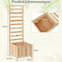 Holz Hochbeet mit Rankgitter für Kletterpflanzen Erhöhter Pflanzkasten mit Ablauflöchern & Öffnungen Natur