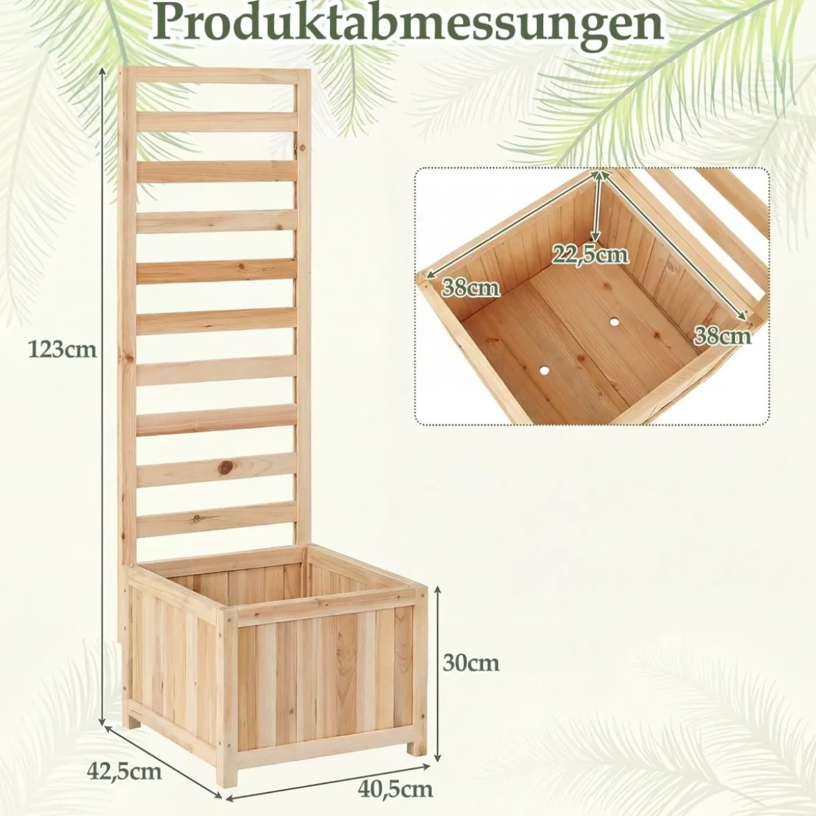 Holz Hochbeet mit Rankgitter für Kletterpflanzen Erhöhter Pflanzkasten mit Ablauflöchern & Öffnungen Natur