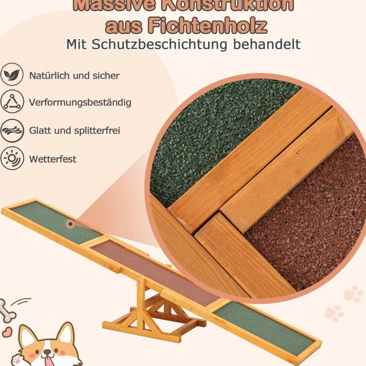 Holz-Hund Agility Wippe Hunde-Übungs- & Spielset Outdoor-Laufspielzeug Kletterplattform Gelb