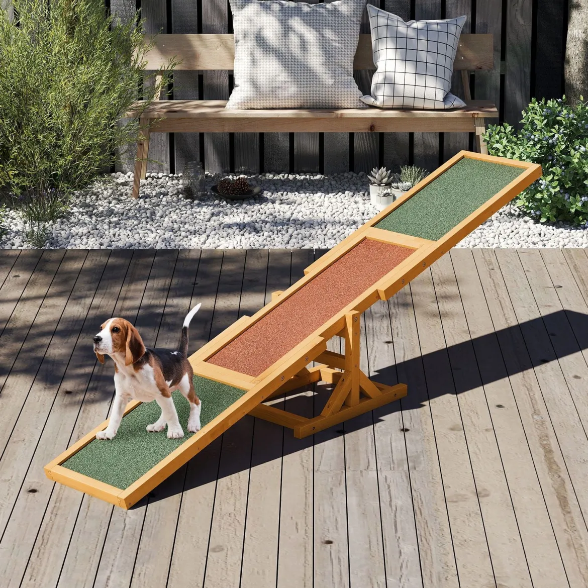 Holz-Hund Agility Wippe Hunde-Übungs- & Spielset Outdoor-Laufspielzeug Kletterplattform Gelb