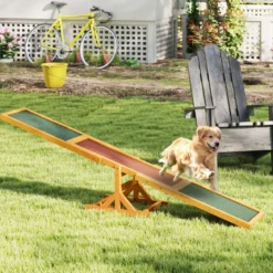 Holz-Hund Agility Wippe Hunde-Übungs- & Spielset Outdoor-Laufspielzeug Kletterplattform Gelb