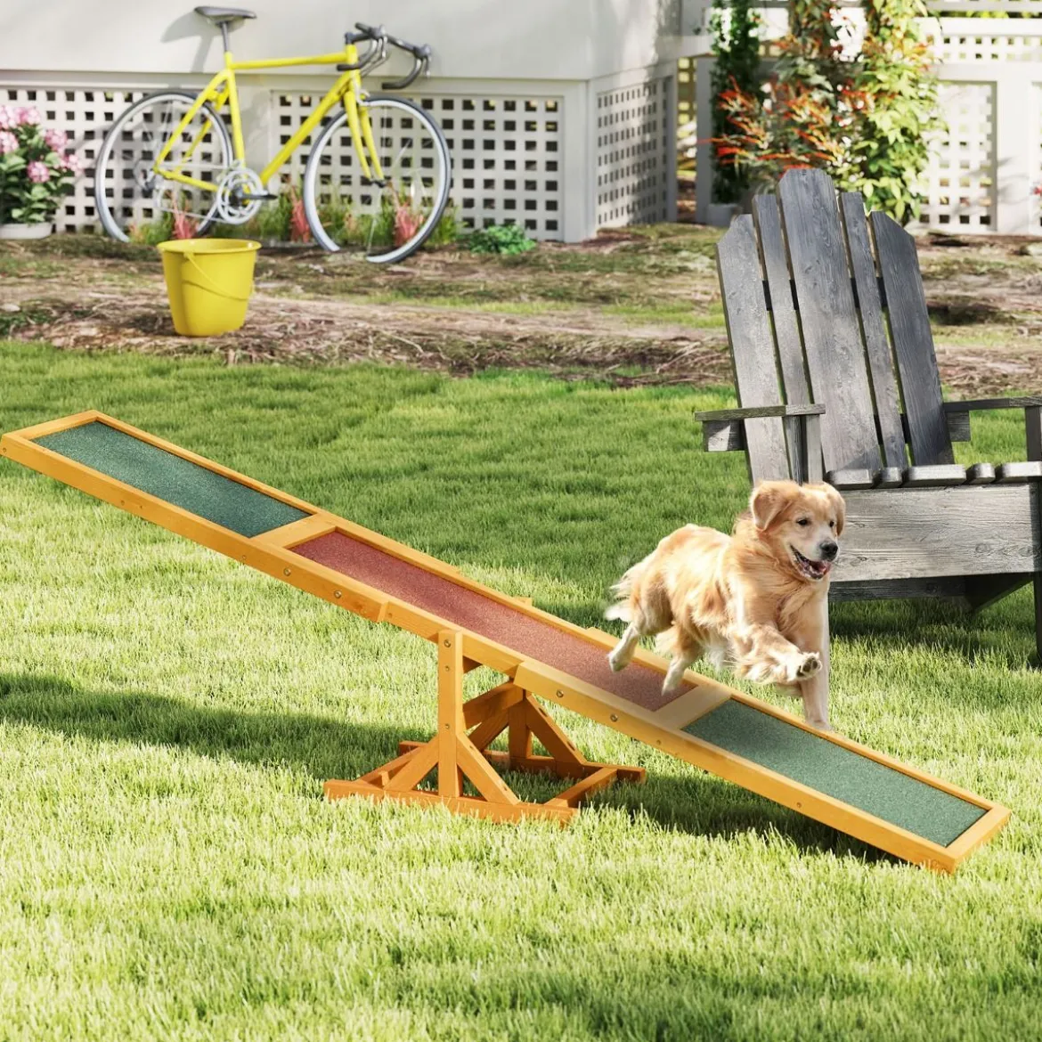Holz-Hund Agility Wippe Hunde-Übungs- & Spielset Outdoor-Laufspielzeug Kletterplattform Gelb