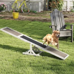 Holz-Hund Agility Wippe Hunde-Übungs- & Spielset Outdoor-Laufspielzeug Kletterplattform Weiß