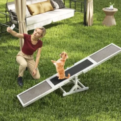 Holz-Hund Agility Wippe Hunde-Übungs- & Spielset Outdoor-Laufspielzeug Kletterplattform Weiß