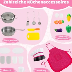 Holz-Küchenspielset mit Licht & Sound große modulare Spielküche und Kühlschrank Rosa