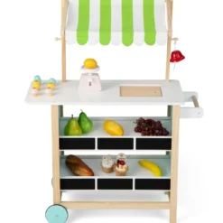 Holz Kinder Eiswagen mit 6 Eiscreme & 2 Ablagen & Waage & Glocke Kaufladen Grün