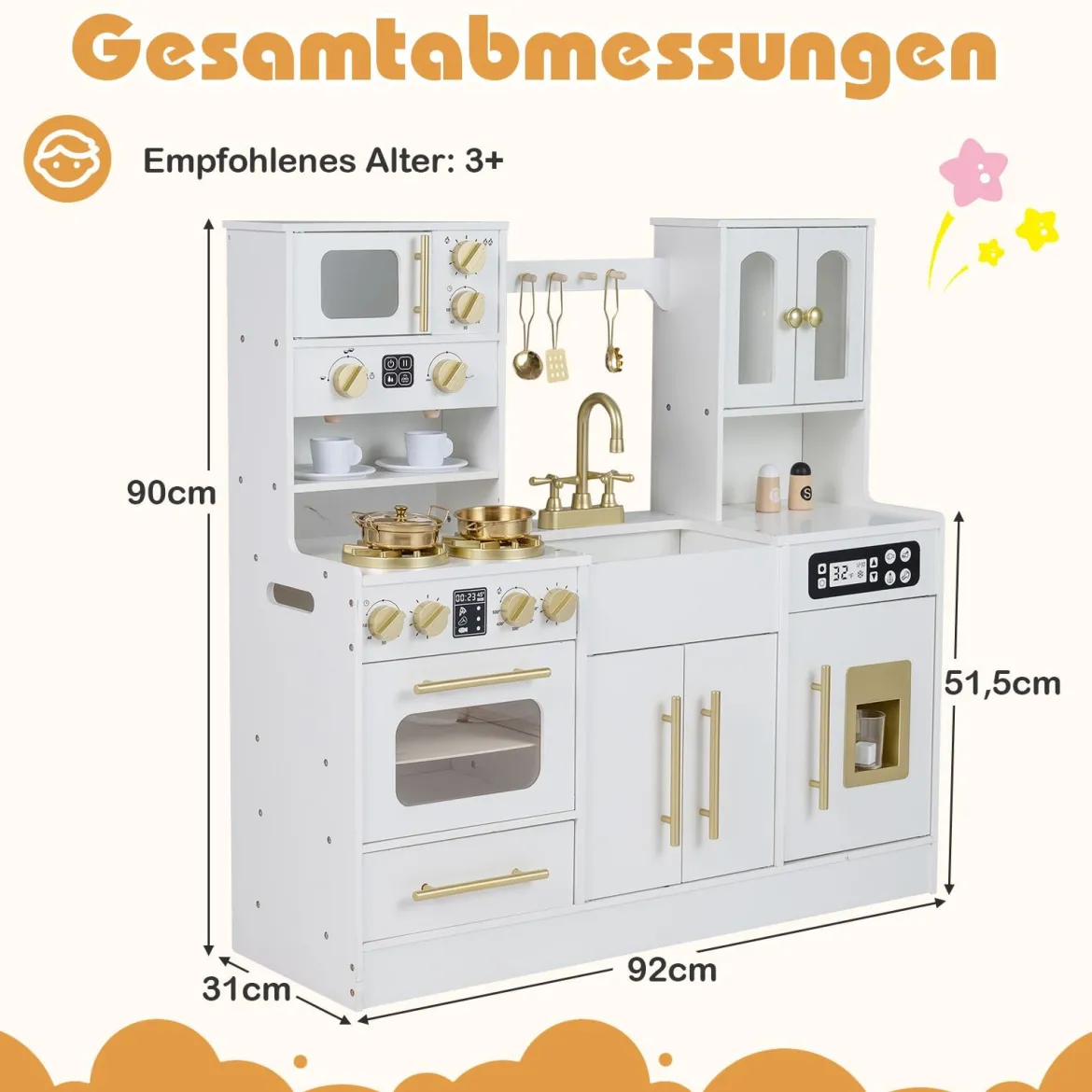Holz Kinderküche mit Herd & Spüle Holzküche mit Licht & Sound Spielküche inkl. Zubehör Weiß