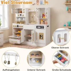 Holz Kinderküche mit Herd & Spüle Holzküche mit Licht & Sound Spielküche inkl. Zubehör Weiß