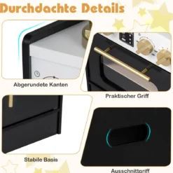 Holz Kinderküche mit Herd & Spüle Holzküche mit Licht & Sound Spielküche inkl. Zubehör Schwarz