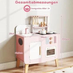 Holz Kinderküche mit Kochgeschirr Holz Spielküche mit Herd & Spüle Küchen Spielset Rosa