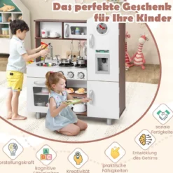 Holz Kinderküche mit Licht & Sound & Herd & Mikrowelle & Ofen & Utensilien Spielküche