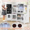 Holz Kinderküche mit Licht & Sound Eck Spielküche mit Tafel & Mikrowell & Spüle Holzküche Weiß