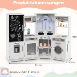 Holz Kinderküche mit Licht & Sound Eck Spielküche mit Tafel & Mikrowell & Spüle Holzküche Weiß