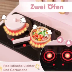 Holz Kinderküche mit 10 Zubehör Spielküche mit Licht & Sound SpielzeugkücheKüchen Spielset
