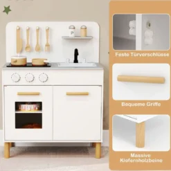 Holz Kinderküche mit 10 Zubehör Spielküche mit Licht & Sound SpielzeugkücheKüchen Spielset