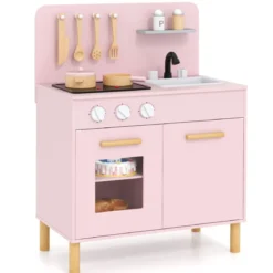 Holz Kinderküche mit 10 Zubehör Spielküche mit Licht & Sound SpielzeugkücheKüchen Spielset