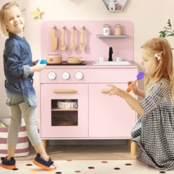 Holz Kinderküche mit 10 Zubehör Spielküche mit Licht & Sound SpielzeugkücheKüchen Spielset