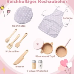 Holz Kinderküche mit 10 Zubehör Spielküche mit Licht & Sound SpielzeugkücheKüchen Spielset