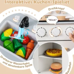 Holz Kinderküche mit 10 Zubehör Spielküche mit Licht & Sound SpielzeugkücheKüchen Spielset