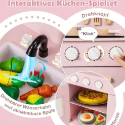 Holz Kinderküche mit 10 Zubehör Spielküche mit Licht & Sound SpielzeugkücheKüchen Spielset