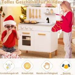 Holz Kinderküche mit 10 Zubehör Spielküche mit Licht & Sound SpielzeugkücheKüchen Spielset