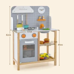 Holz Kinder Spielküchen-Set Spielküchen-Spielzeugset mit Kochgeschirr 57 x 26 x 82 cm