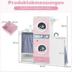 Holz Kinder-Wäsche-Set Spielzeug Waschmaschine mit Waschmittelflasche Bügeleisen Rosa