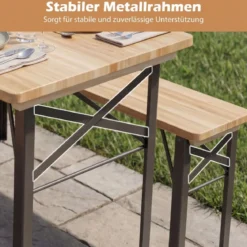 Holz Klappbare Bierzeltgarnitur inkl. 2 Bierbänke & 1 Biertisch 3-teilige Biertischgarnitur 118 cm