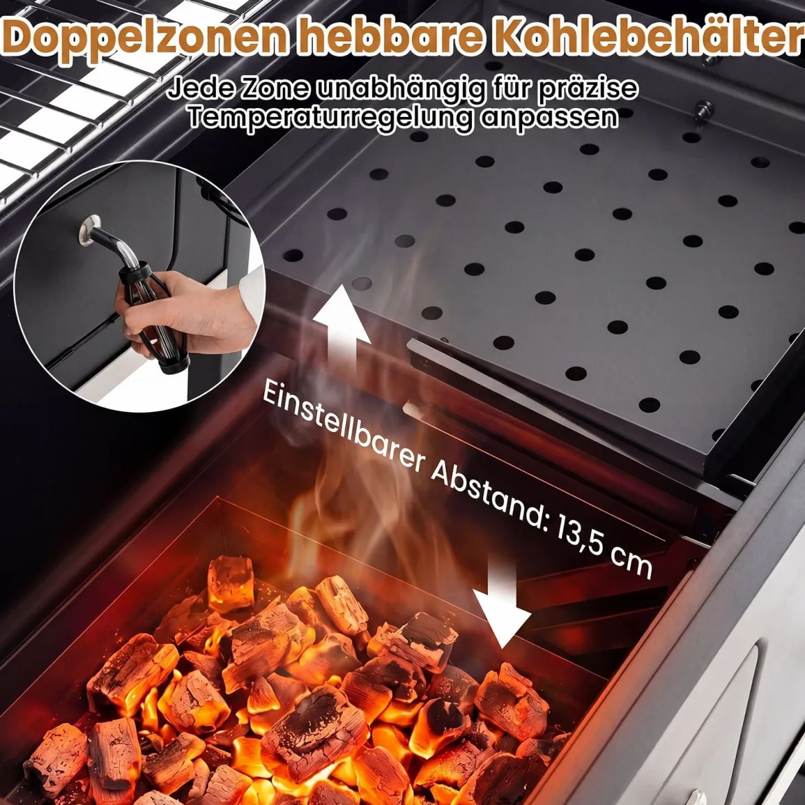 Holzkohlegrill mit Deckel Grillwagen mit Rädern & Abdeckhaube Kugelgrill mit Deckelthermometer