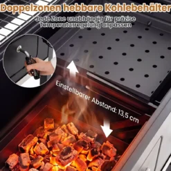 Holzkohlegrill mit Deckel Grillwagen mit Rädern & Abdeckhaube Kugelgrill mit Deckelthermometer