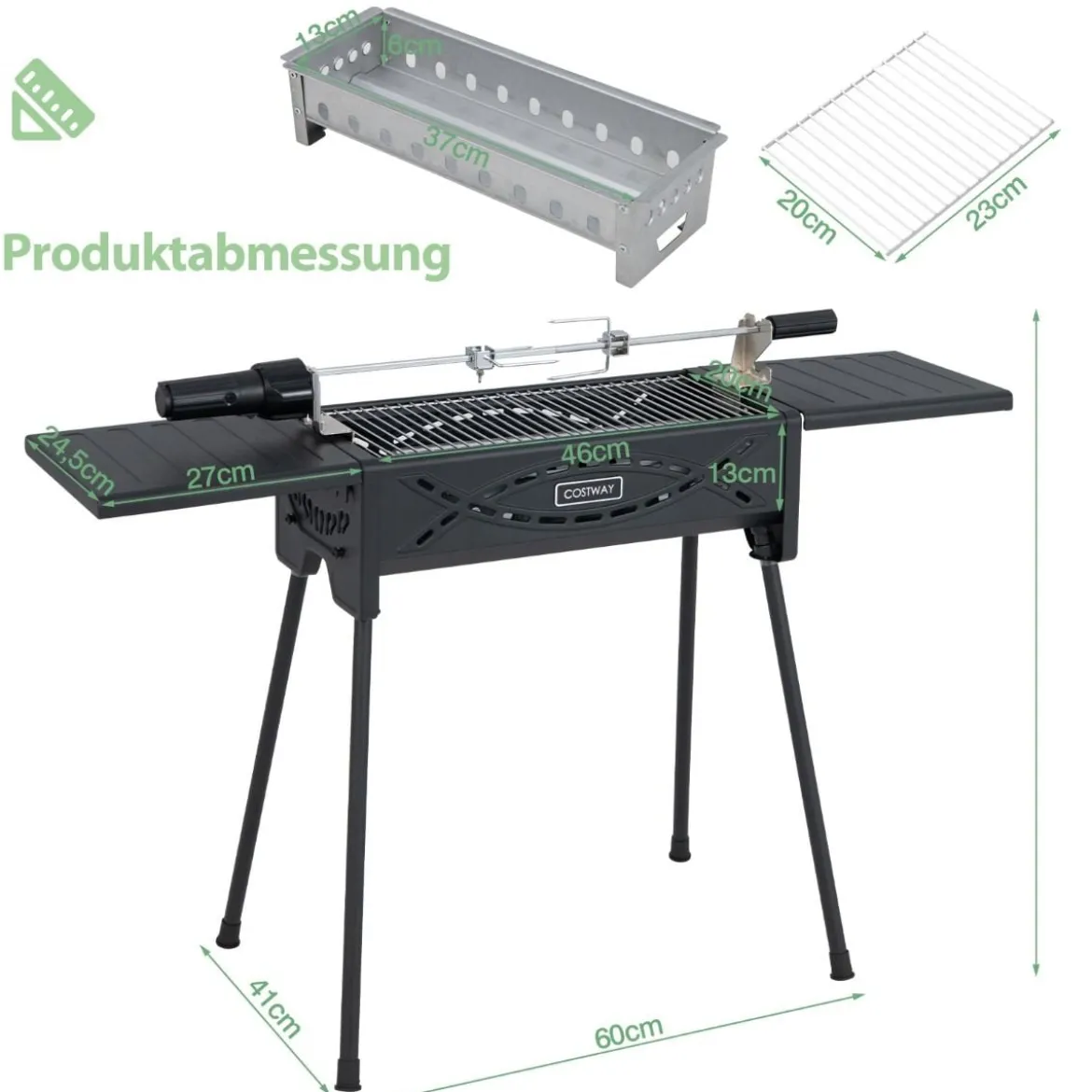 Holzkohlegrill Outdoor-Grill mit Elektrischer Bratgabel Holzkohle-Grillstation für BBQ 108 x 41 x 75 cm