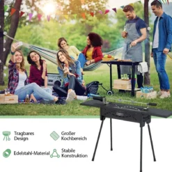Holzkohlegrill Outdoor-Grill mit Elektrischer Bratgabel Holzkohle-Grillstation für BBQ 108 x 41 x 75 cm