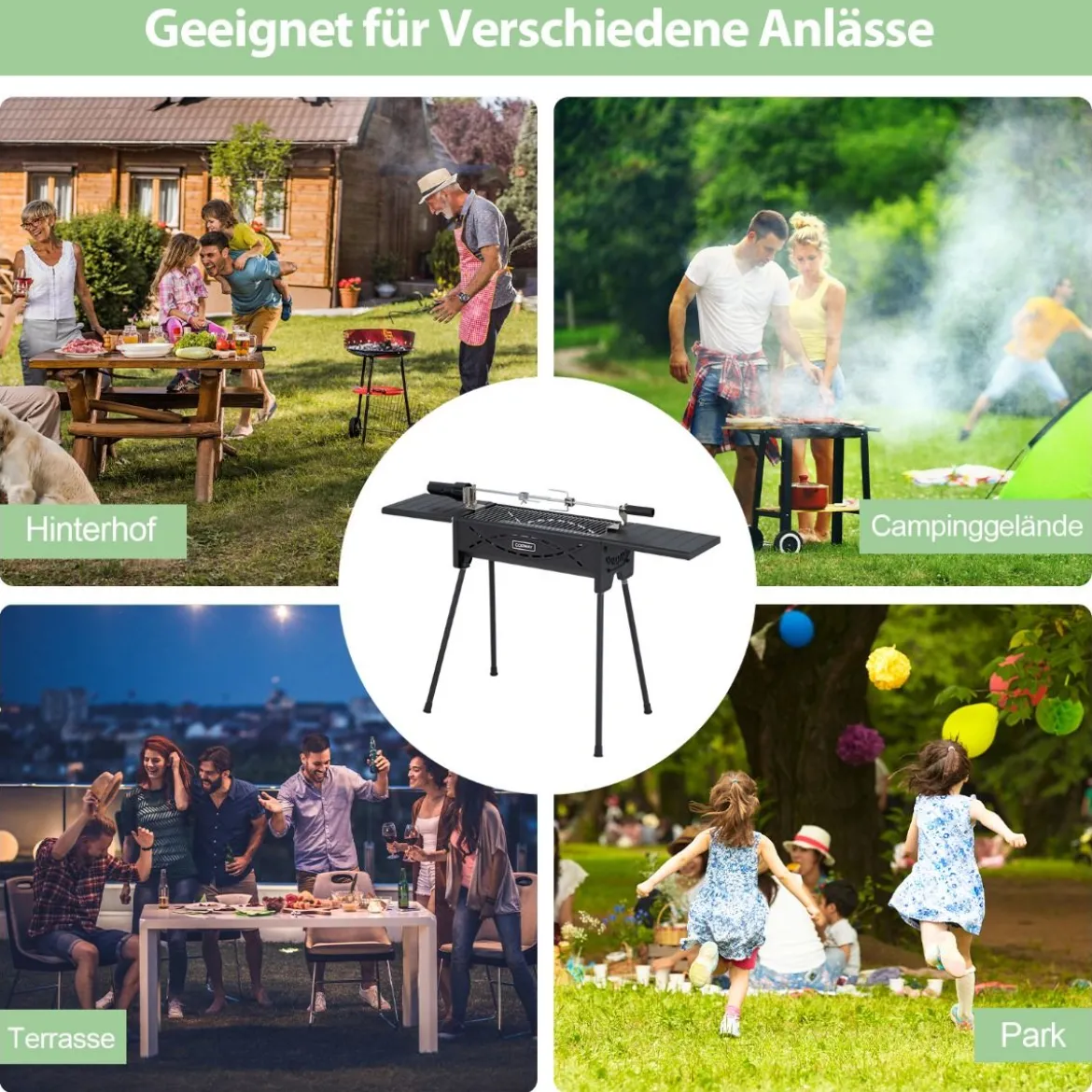 Holzkohlegrill Outdoor-Grill mit Elektrischer Bratgabel Holzkohle-Grillstation für BBQ 108 x 41 x 75 cm
