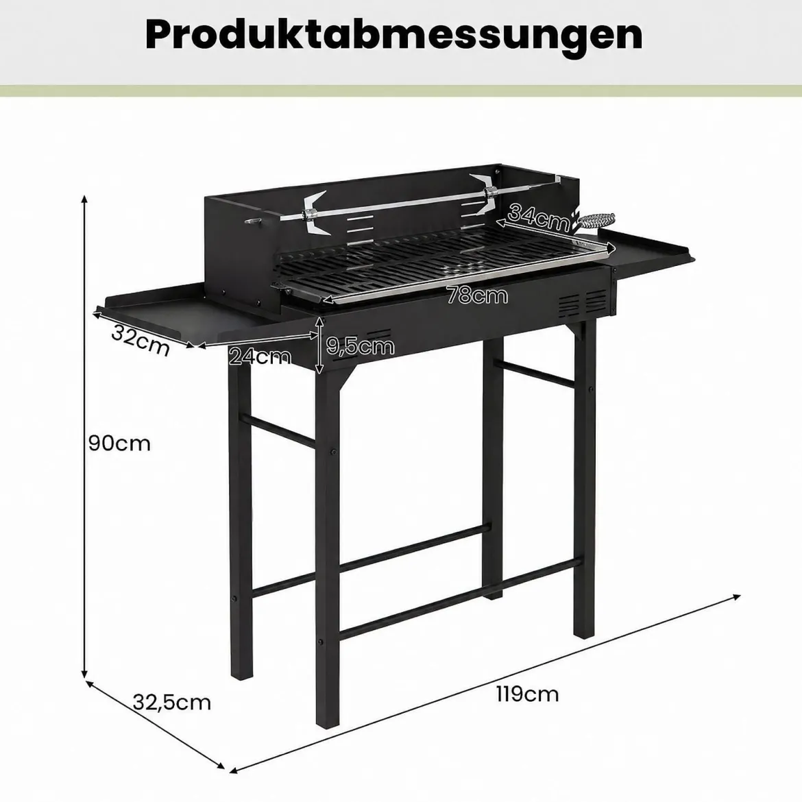 Holzkohlegrill Outdoor Tragbarer Campinggrill mit Integriertem Thermometer aus Metall Schwarz