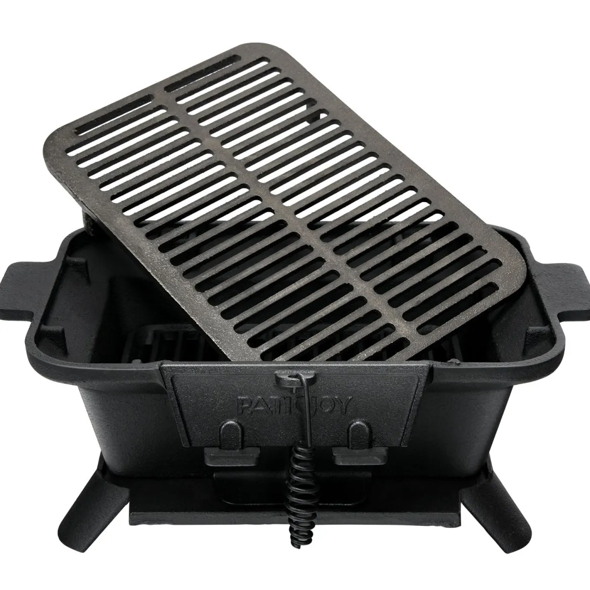 Holzkohlegrill tragbarer gusseiserner Barbecue-Grill BBQ Minigrill Tischgrill für Picknick 2-stufige Grillhöhe 40x27x18cm Schwarz