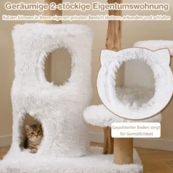 Holz Kratzbaum mit Plüsch Plattformen & 2-stöckiger Katzenhöhle & Jute Kratzsäulen Katzenbaum