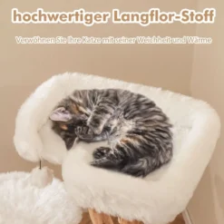 Holz Kratzbaum mit Plüschsitzfläche & 2 Plattformen & Spielball & Kratzpfosten Katzenbaum