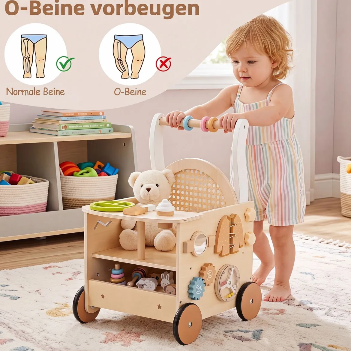 Holz Lauflernwagen mit Abgerundete Kanten für Jungen & Mädchen ab 1 Jahr 35,5 x 31,5 x 50,5 cm