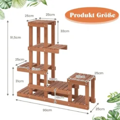 Holz Pflanzenregal mit 6 Ebenen Blumenregal Blumenständer Blumentreppe 90 x 25 x 91,5 cm