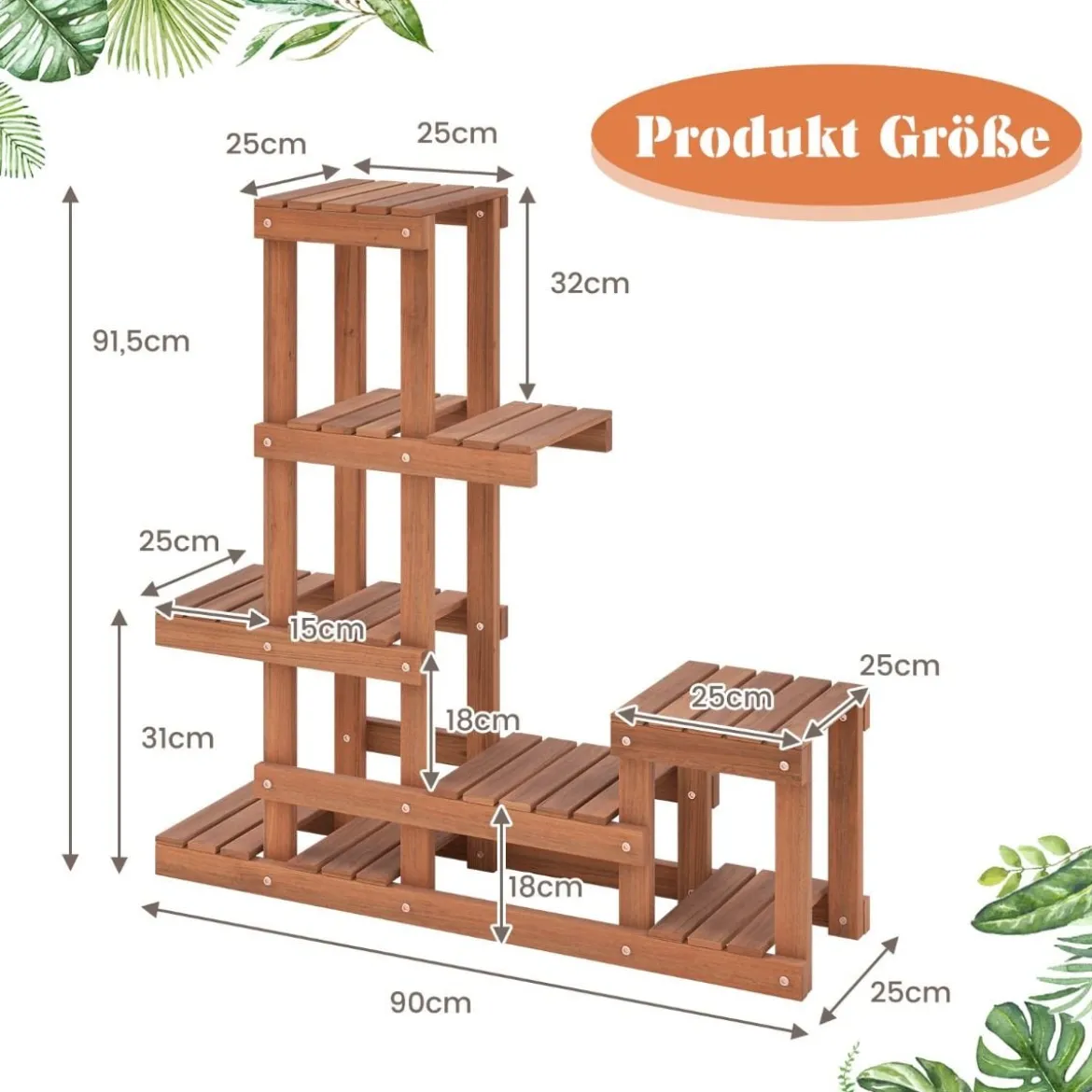 Holz Pflanzenregal mit 6 Ebenen Blumenregal Blumenständer Blumentreppe 90 x 25 x 91,5 cm