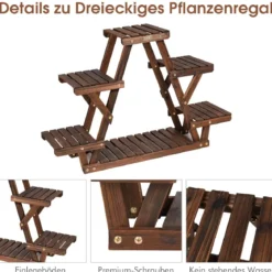 Holz-Pflanzenständer Dreieckiges Pflanzenregal für 6 Töpfe 99 x 25 x 64,5 cm Braun