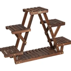 Holz-Pflanzenständer Dreieckiges Pflanzenregal für 6 Töpfe 99 x 25 x 64,5 cm Braun